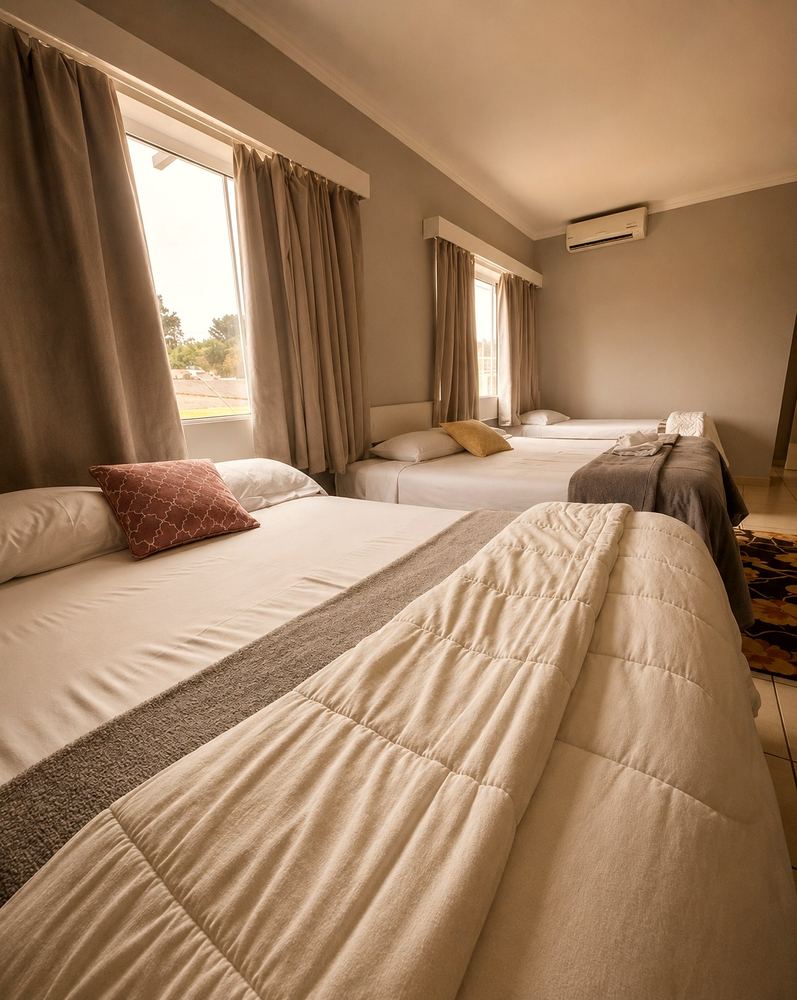 Quarto para família do Gold Inn Hotel, com três camas