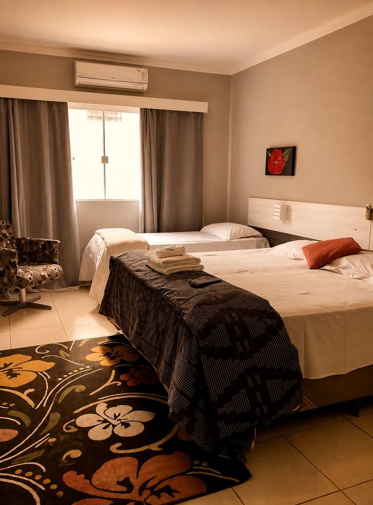 Quarto de casal do Gold Inn Hotel, com cama extra